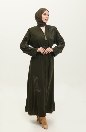 Geborduurde Stoned Zomerabaya Abaya Kaki 7844.Haki