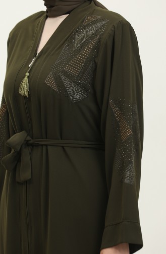 Abaya D`été Brodée Stoned Abaya Kaki 7844.Haki