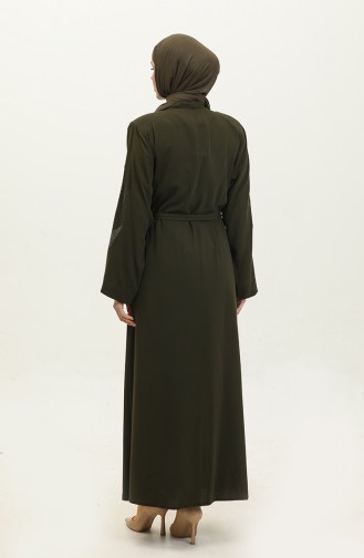 Bestickte Stoned Summer Abaya Abaya Khaki 7844.Haki