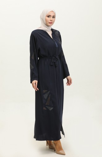 Geborduurde Stoned Zomerabaya Abaya Marineblauw 7844.Lacivert