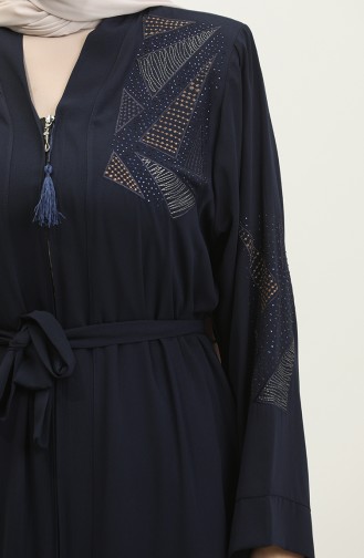 Embroidered Stoned Summer Abaya Abaya Navy Blue 7844.Lacivert