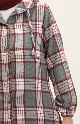 Plaid Pattern Hooded Cape NZR001C-01 Gray Claret Red 001-01