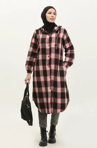 Plaid Pattern Hooded Cape NZR001c-03 Black 001-03