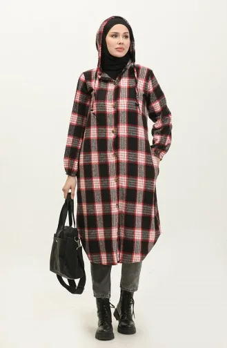 Plaid Pattern Hooded Cape NZR001c-03 Black 001-03