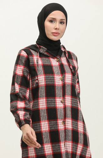 Plaid Pattern Hooded Cape NZR001c-03 Black 001-03