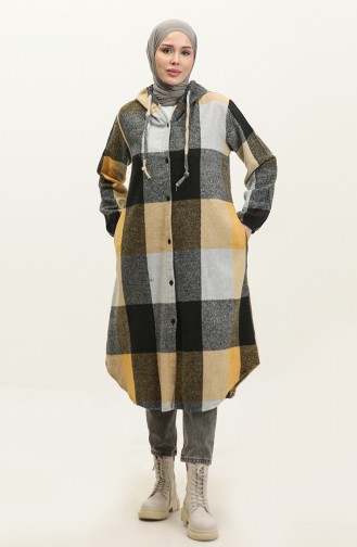 Hooded Patterned Cape NZR001A-06 Gray Yellow 001A-06