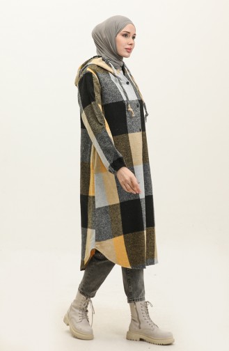 Hooded Patterned Cape NZR001A-06 Gray Yellow 001A-06