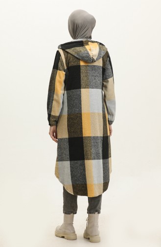 Hooded Patterned Cape NZR001A-06 Gray Yellow 001A-06