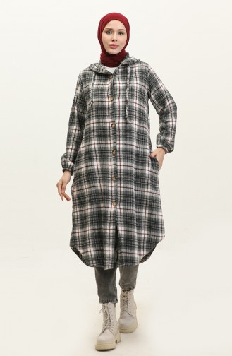 Plaid Pattern Hooded Cape NZR001B-06 Gray Claret Red 001B-06