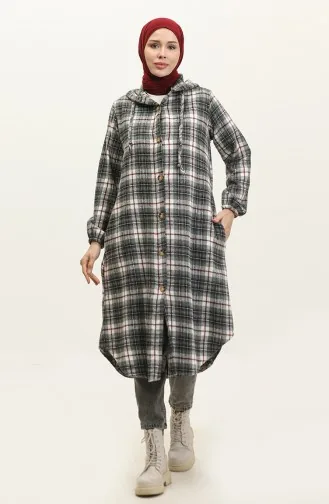 Manteau à Capuche à Motif écossais NZR001B-06 Gris Rouge Claret 001B-06