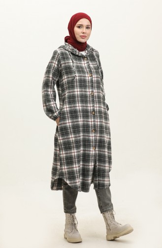 Plaid Pattern Hooded Cape NZR001B-06 Gray Claret Red 001B-06