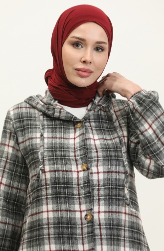 Plaid Pattern Hooded Cape NZR001B-06 Gray Claret Red 001B-06