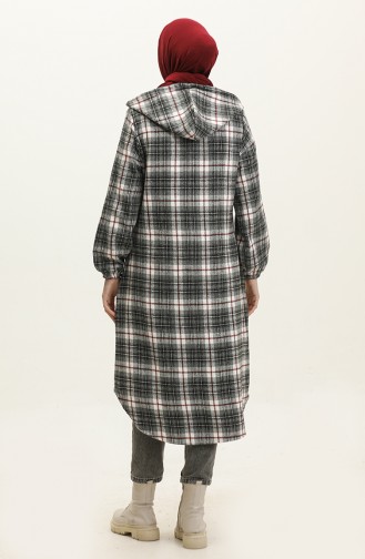 Plaid Pattern Hooded Cape NZR001B-06 Gray Claret Red 001B-06