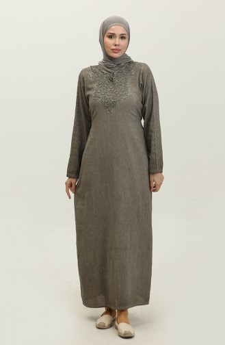 فستان طويل دنيم بتمصميم دانتيل 9988-02 بيج غامق 9988-02