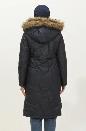Zigzag Patterned Midi Coat 5199-02 Dark Blue 5199-02