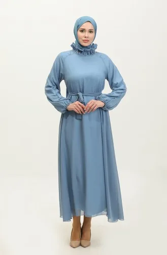 Gefüttertes Chiffonkleid Mit Gürtel 0220-01 Babyblau 0220-01