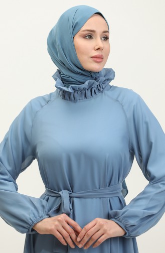 Robe Mousseline A Ceinture Et Doublure 0220-01 Bleu Bébé 0220-01
