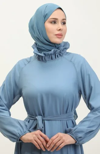 Gefüttertes Chiffonkleid Mit Gürtel 0220-01 Babyblau 0220-01