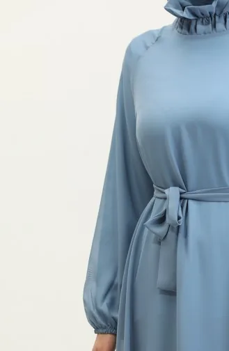 Gefüttertes Chiffonkleid Mit Gürtel 0220-01 Babyblau 0220-01
