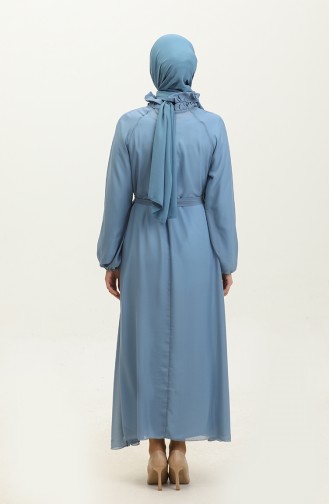 Robe Mousseline A Ceinture Et Doublure 0220-01 Bleu Bébé 0220-01