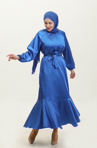 Robe Satin Ceinturée Avec Jupe Volant 2023113-01 Saks 2023113-01