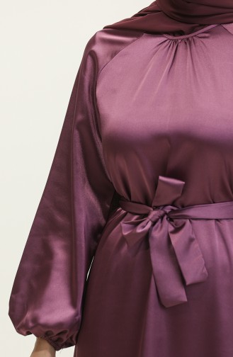 Flounced Skirt Belted Satin Dress 2023113-03 Lilac 2023113-03
