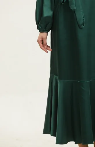 Robe Satin A Ceinture Et Jupe Volant 2023113-04 Vert Emeraude 2023113-04