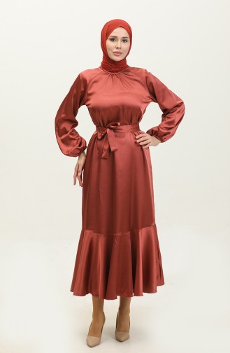 Flounced Skirt Belted Satin Dress 2023113-05 Onion Skin 2023113-05