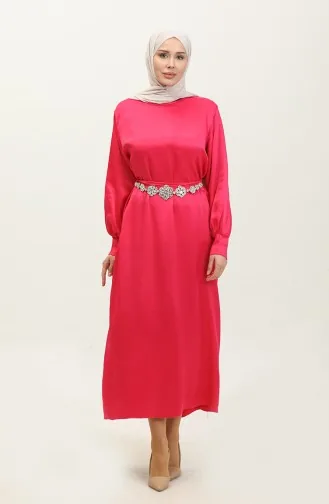 Satinkleid Mit Steingürtel 202506-01 Fuchsia 202506-01