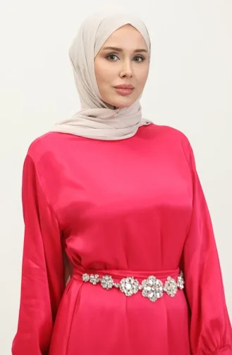 Satinkleid Mit Steingürtel 202506-01 Fuchsia 202506-01