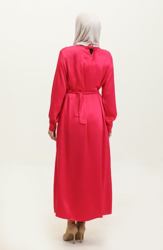 Stone Belt Satin Dress 202506-01 Fuchsia 202506-01