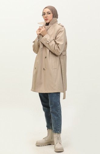 Gefütterter Trenchcoat Für Damen In Übergröße Beige 6814.Bej