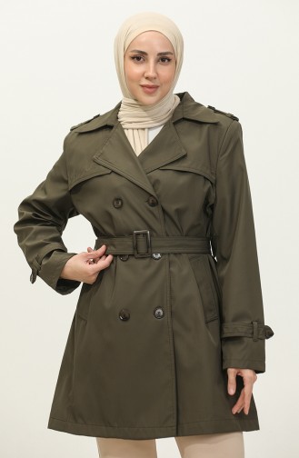Women`s Plus Size Lined Trench Coat Cap Khaki 6814.Haki