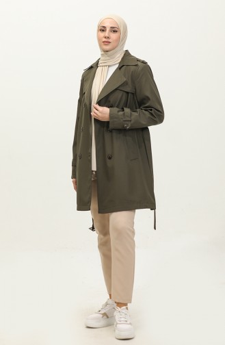 Women`s Plus Size Lined Trench Coat Cap Khaki 6814.Haki