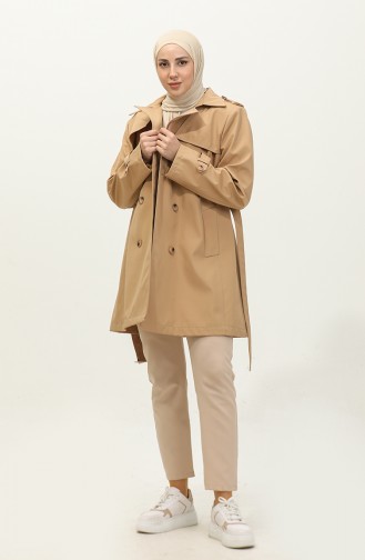 Grote Maten Gevoerde Trenchcoat Voor Dames Camel 6814.Kamel