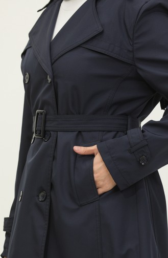Women`s Plus Size Lined Trench Coat Cap Navy Blue 6814.Lacivert