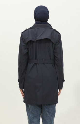 Women`s Plus Size Lined Trench Coat Cap Navy Blue 6814.Lacivert