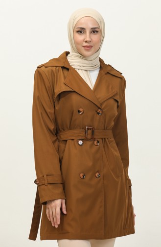 Grote Maten Gevoerde Trenchcoat-cap Voor Dames Bruin 6814.Taba