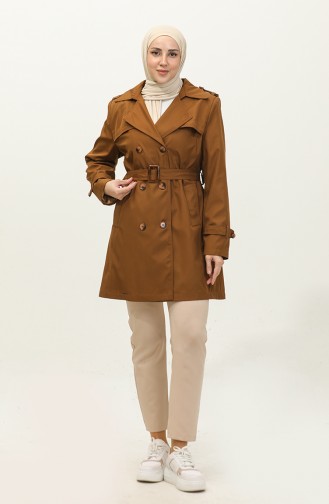 Women`s Plus Size Lined Trench Coat Cap Tan 6814.Taba