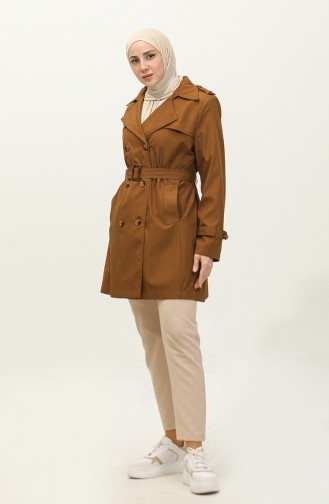 Women`s Plus Size Lined Trench Coat Cap Tan 6814.Taba