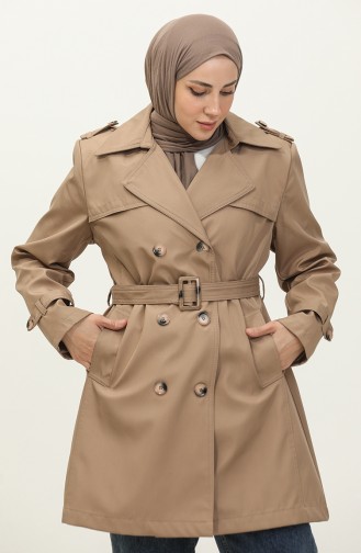 Women`s Plus Size Lined Trench Coat Cap Mink 6814.Vizon