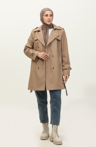 Women`s Plus Size Lined Trench Coat Cap Mink 6814.Vizon
