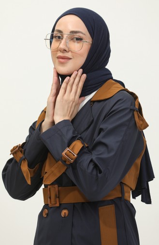 قبعة معطف واق من المطر موسمية للنساء من Jamila بلونين باللون الأزرق الداكن 6839.Lacivert