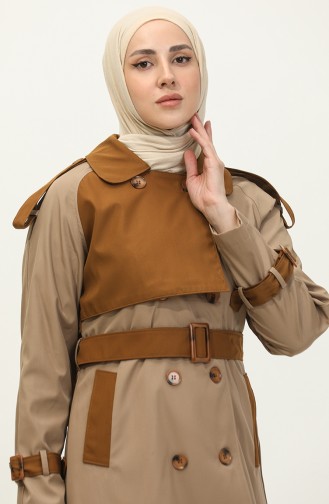 Jamila Zweifarbiger Damen-Trenchcoat Für Die Saison Nerzfarben 6839.VİZON