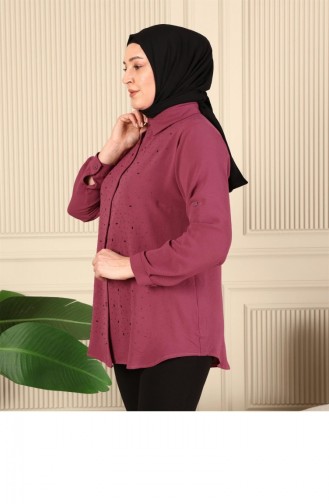 Kadin Tesettur Giyim Buyuk Beden Tunik Gömlek Tas Baskili Mürdüm 8707Ferace