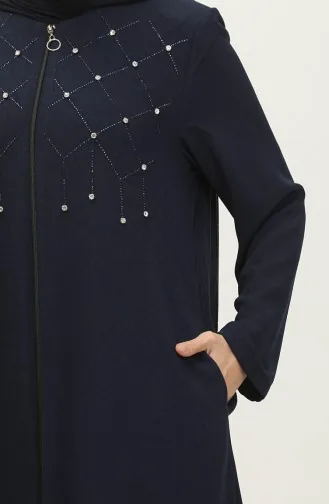 Jamila Jacquard Floral À Motifs Perlé Brodé Été Femmes Abaya Bleu Marine 6048.Lacivert