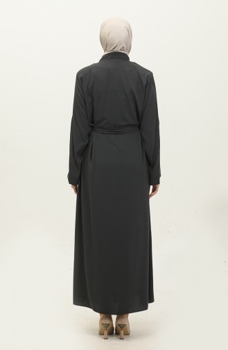 Abaya Brodée Pierre Motif Feuille Anthracite 7845.Antrasit