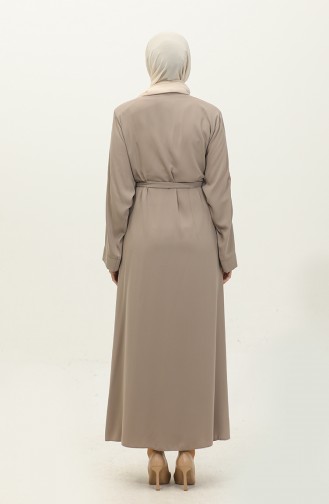 Abaya Brodée Pierre Motif Feuille Beige 7845.Bej