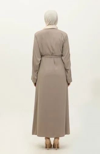 Leaf Patterned Stone Embroidered Abaya Beige 7845.Bej