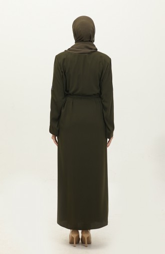 Mit Steinen Besticktes Abaya-Khaki Mit Blattmuster 7845.Haki